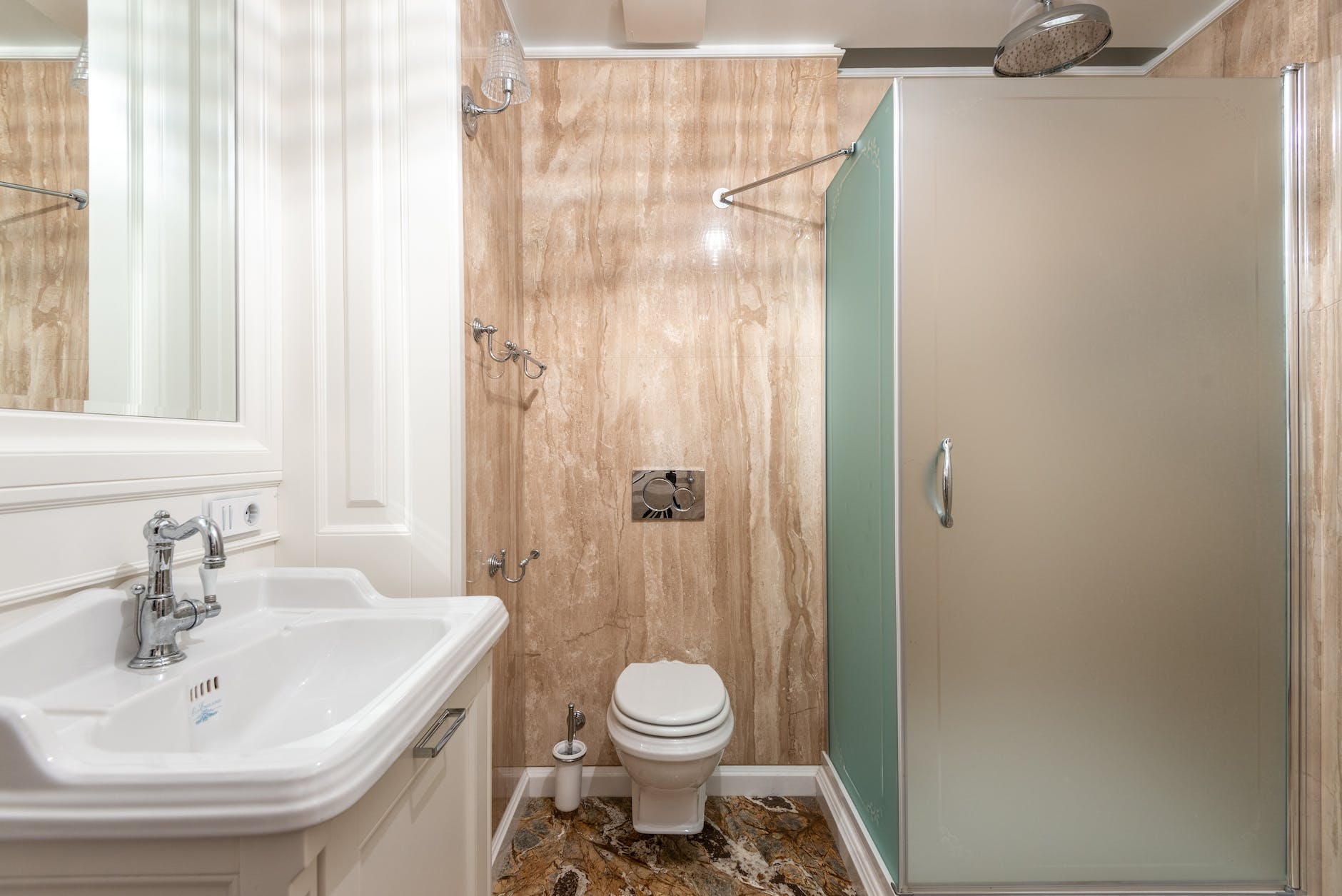 light bathroom with shower cabin