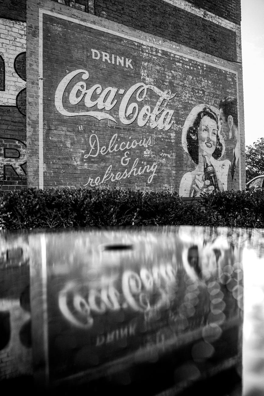vintage coca cola mural with reflective surface