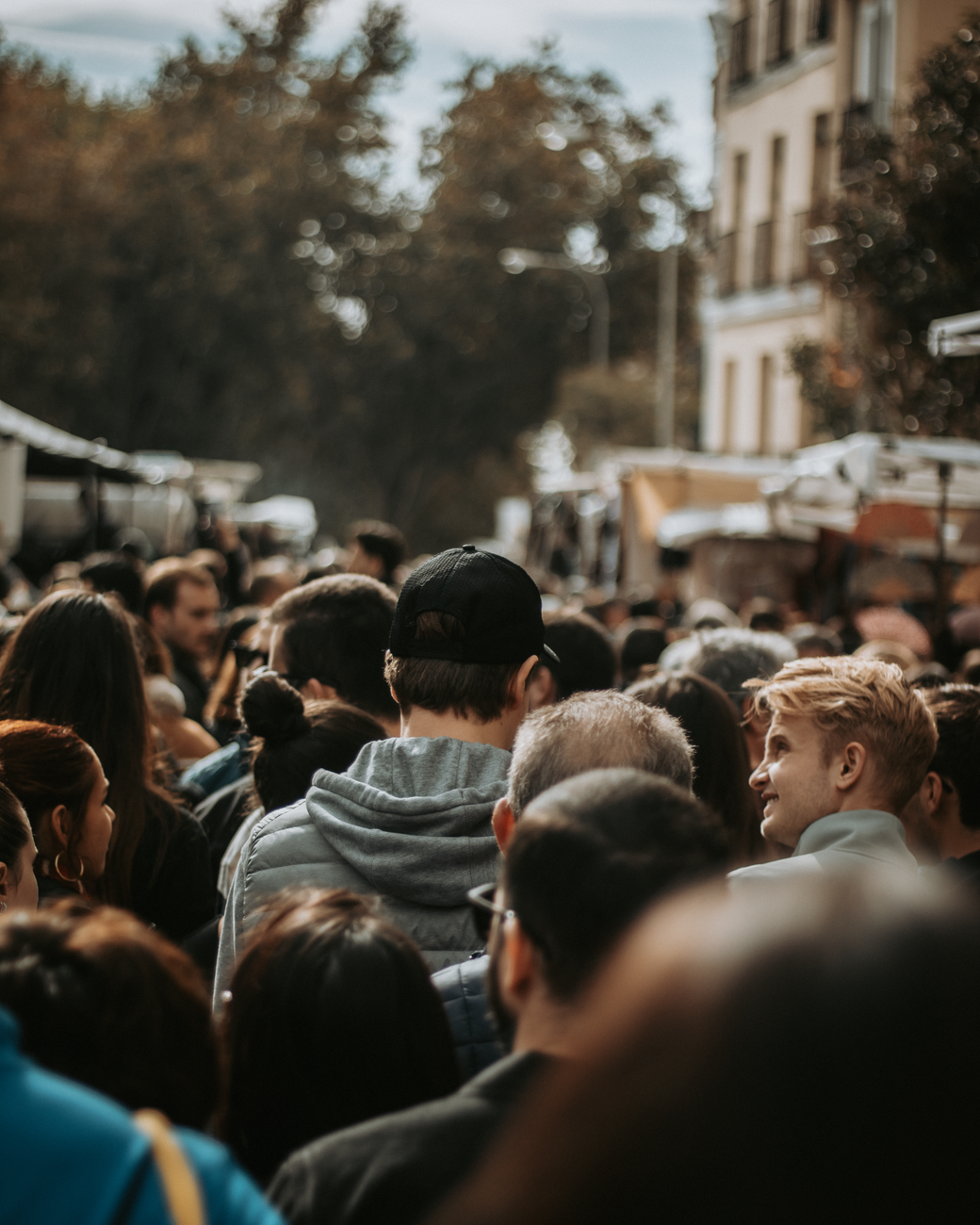 crowded street scene in madrid spain