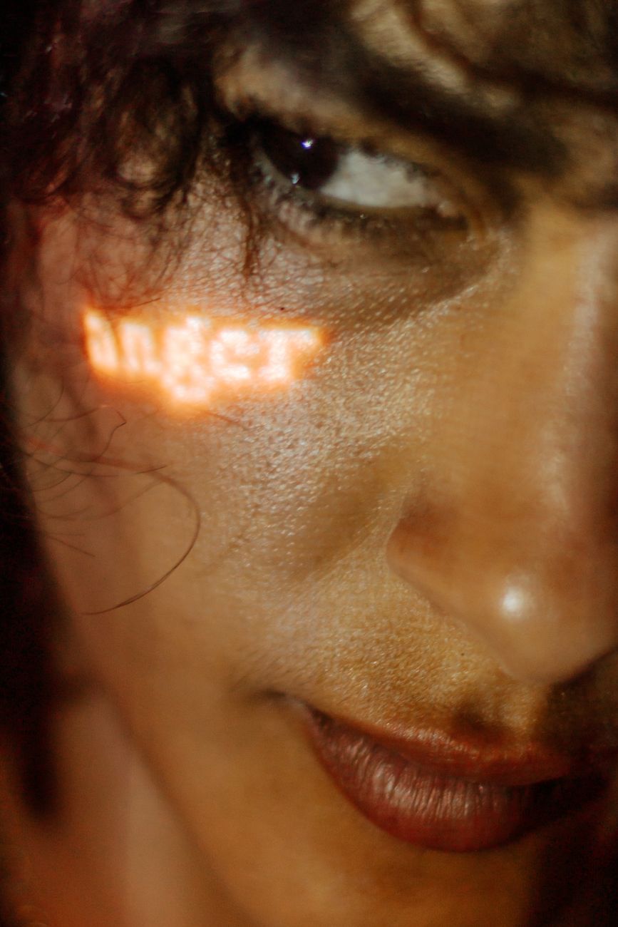 anger text on woman cheek