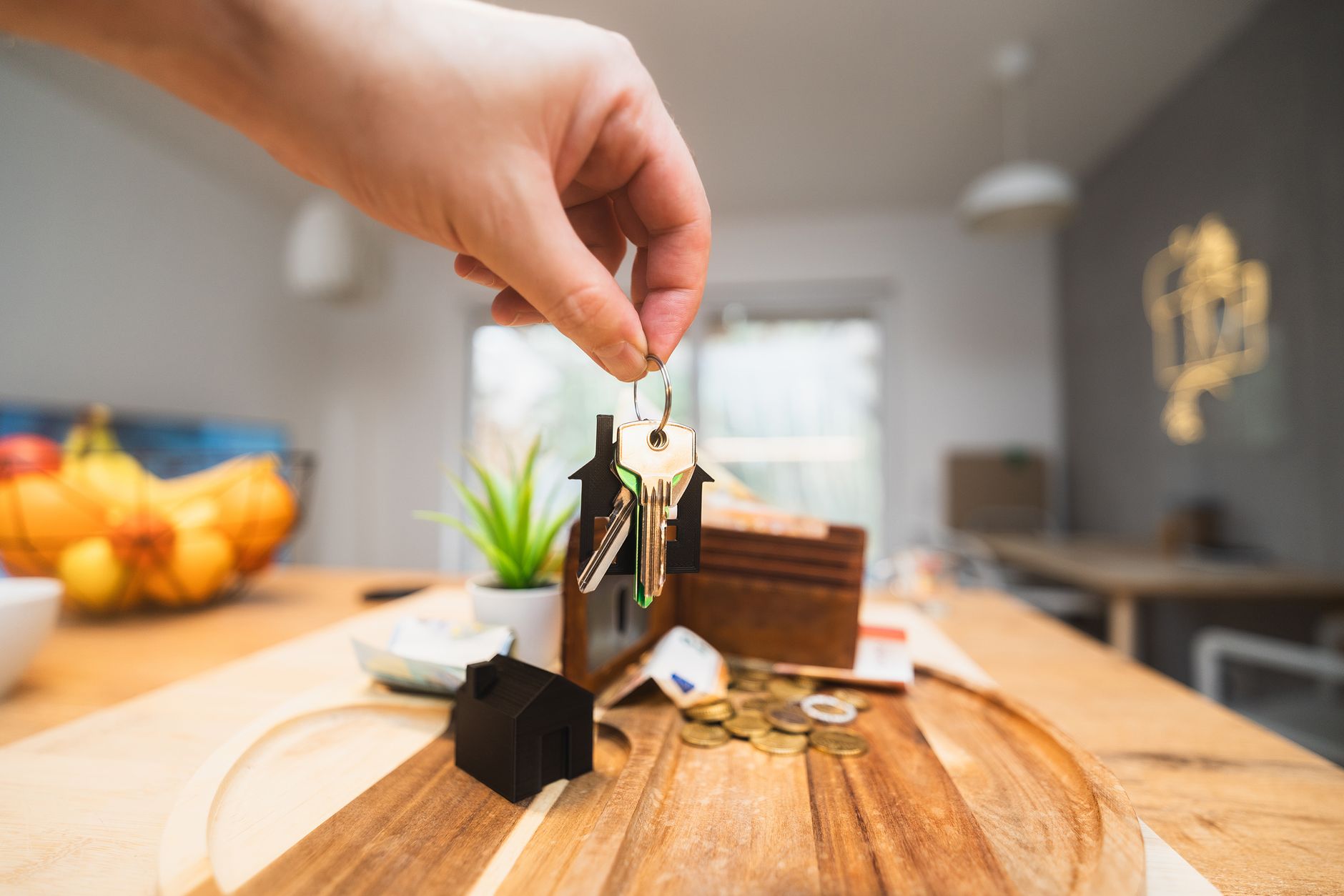 keys to new home with modern interior design