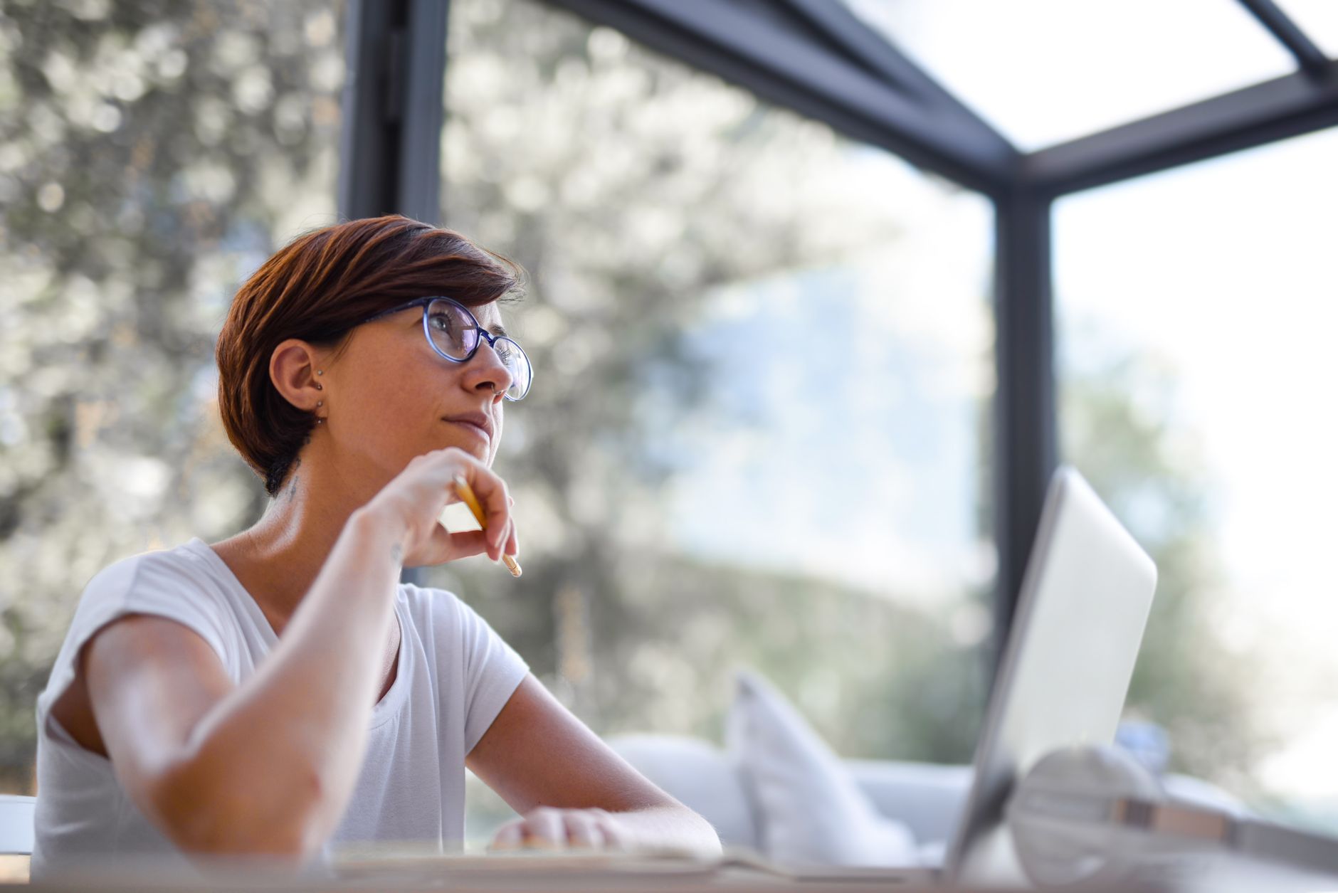 photo of woman in deep thought