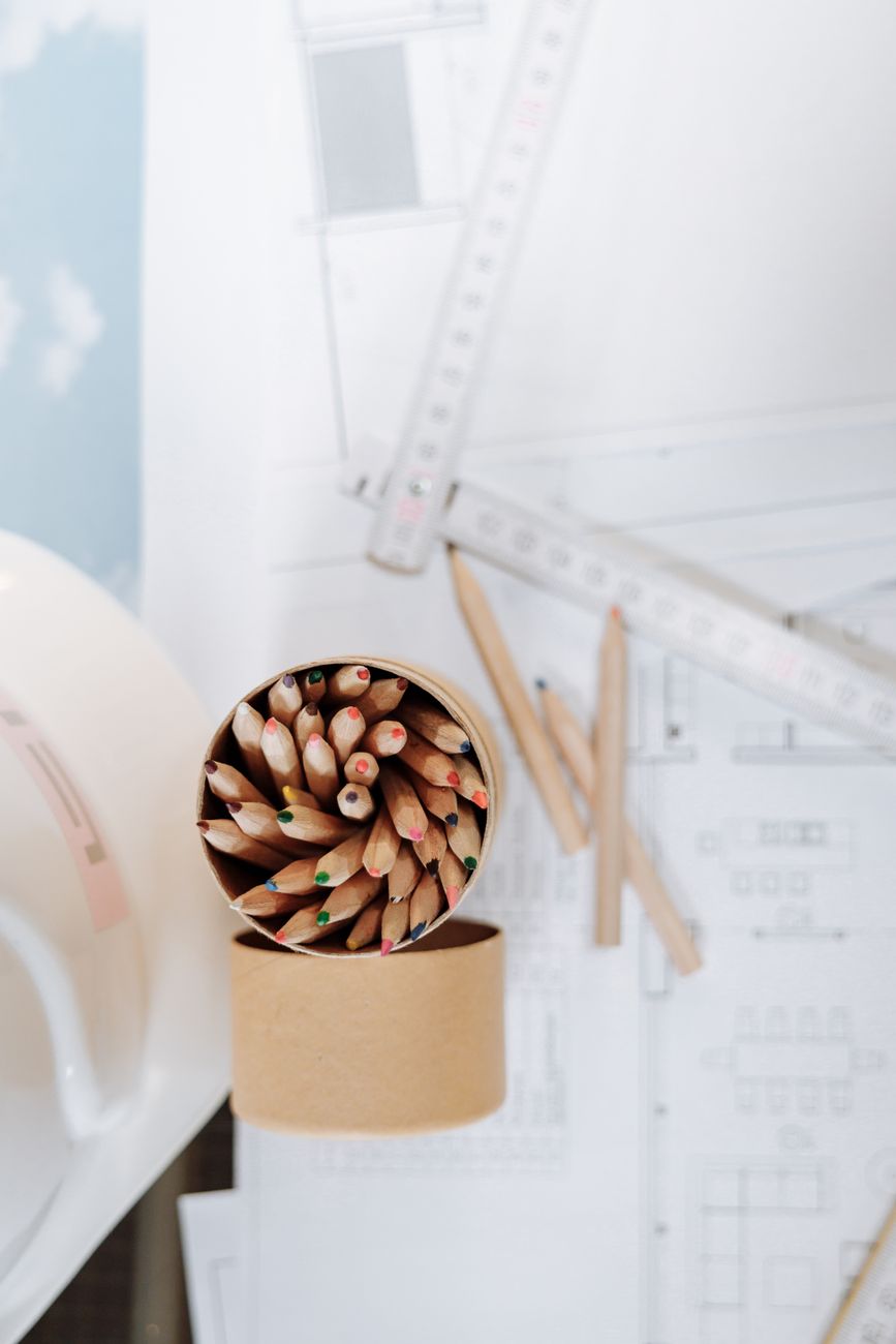 colored pencils in kraft paper jar