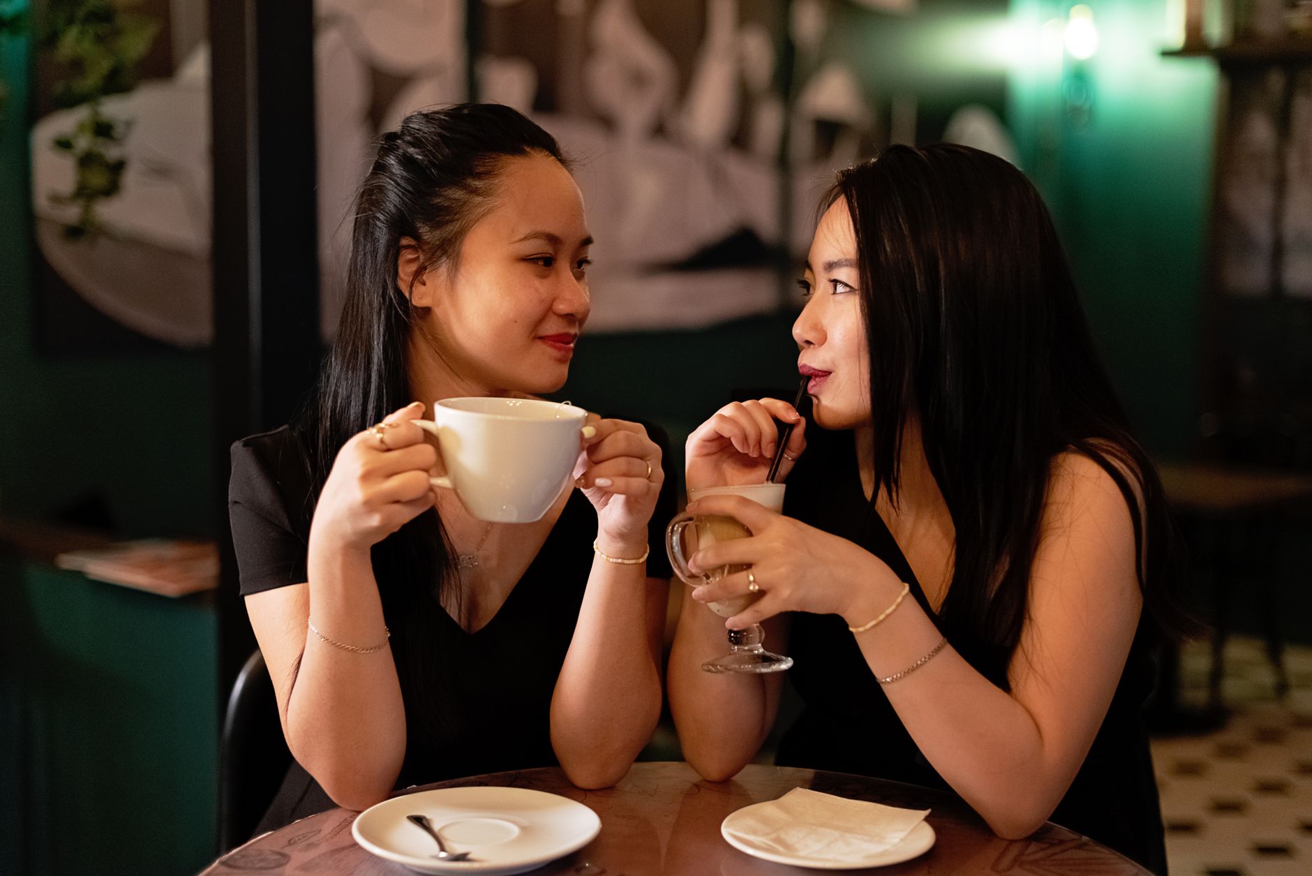 a couple drinking coffee together
