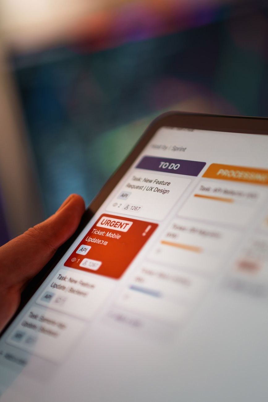 kanban board on tablet for project management